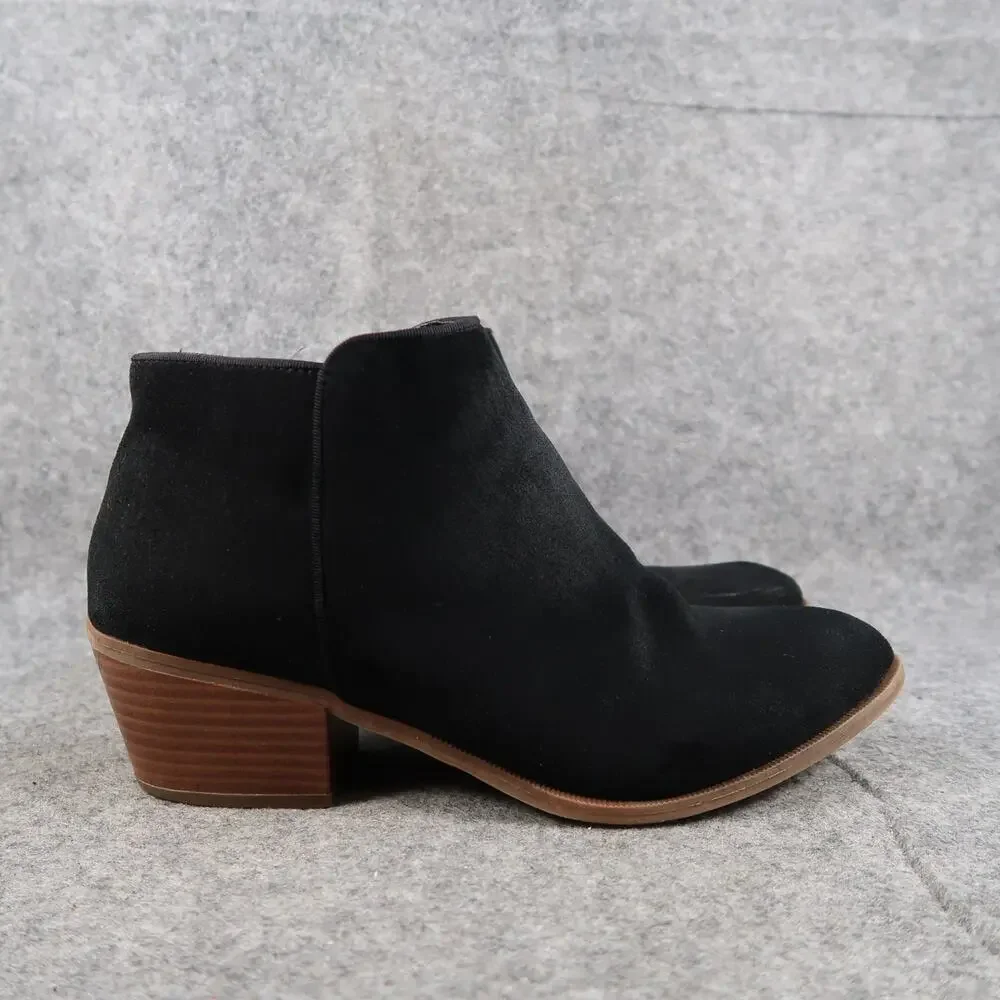 Casual Booties Womens 9.5 Shoes Fashion Block Heel Black Side Zip Ankle Boots